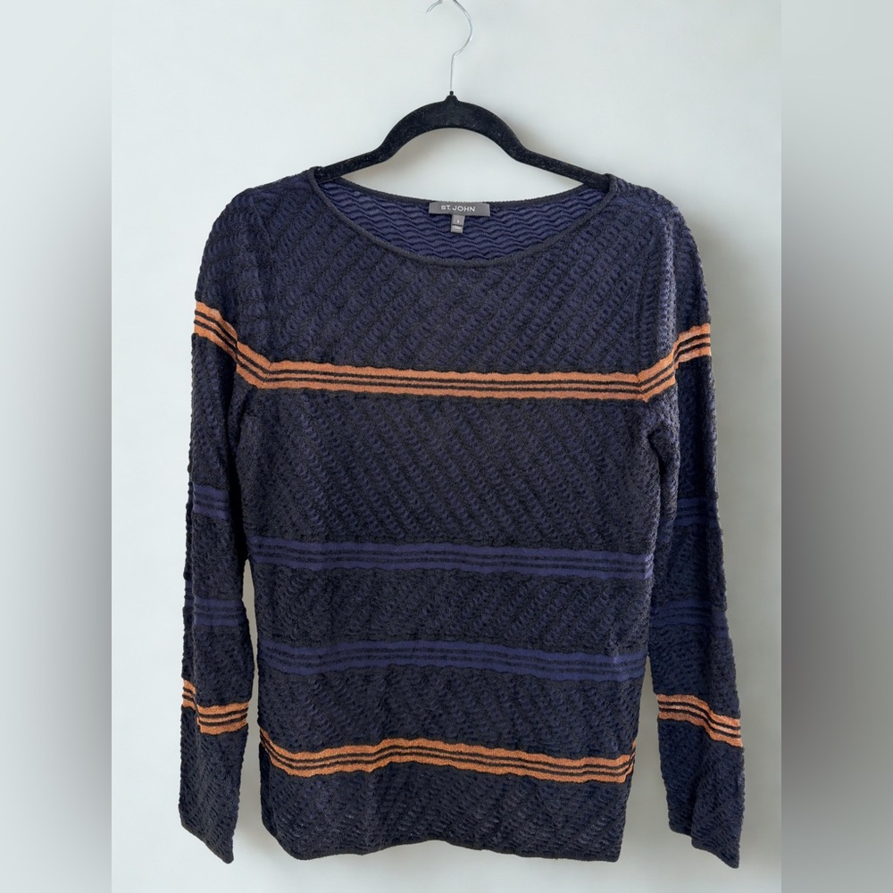 St. John Cashmere Blend Designer Knit Sweater Navy Old Money Quiet Luxury